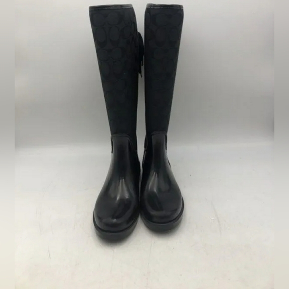 Coach Designer Black 'C' Logo Print 'Tristee' Rain Boots - Size Women's 6 - Picture 2 of 6